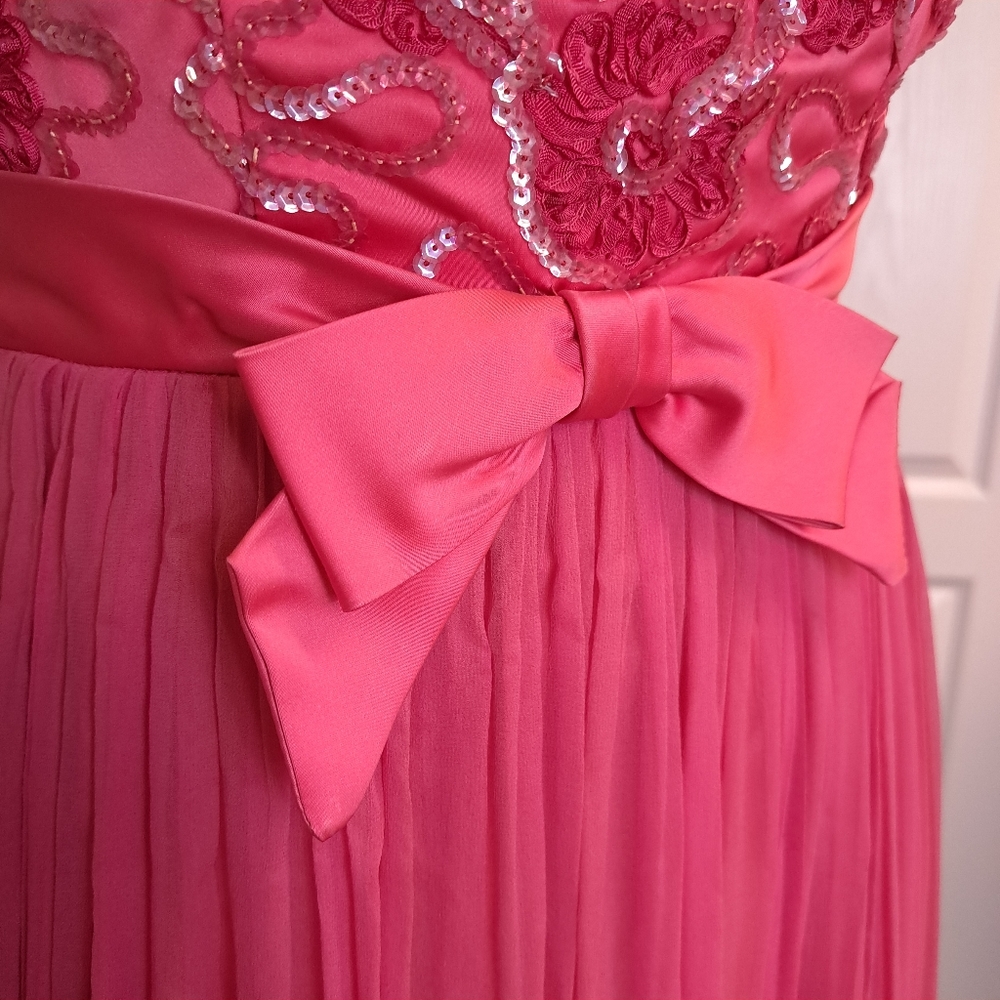 Vintage Pink 60's Silk Chiffon Sequin Gown Party Dress - Picture 4 of 13